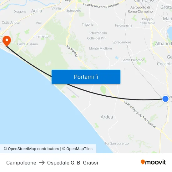 Campoleone to Ospedale G. B. Grassi map