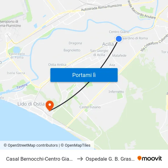 Casal Bernocchi-Centro Giano to Ospedale G. B. Grassi map