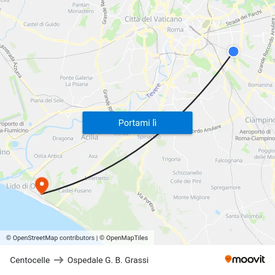 Centocelle to Ospedale G. B. Grassi map