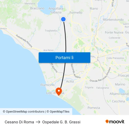 Cesano Di Roma to Ospedale G. B. Grassi map