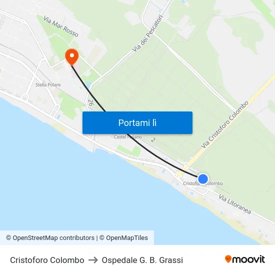 Cristoforo Colombo to Ospedale G. B. Grassi map