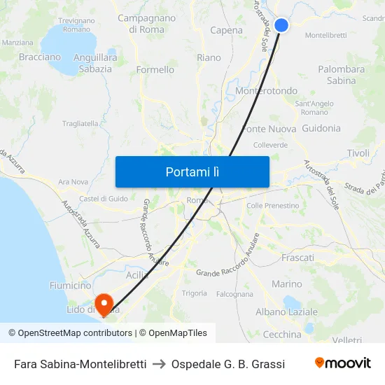 Fara Sabina-Montelibretti to Ospedale G. B. Grassi map