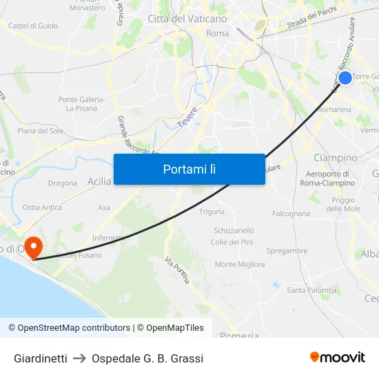 Giardinetti to Ospedale G. B. Grassi map