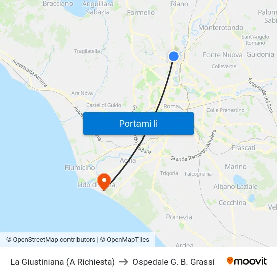 La Giustiniana (A Richiesta) to Ospedale G. B. Grassi map