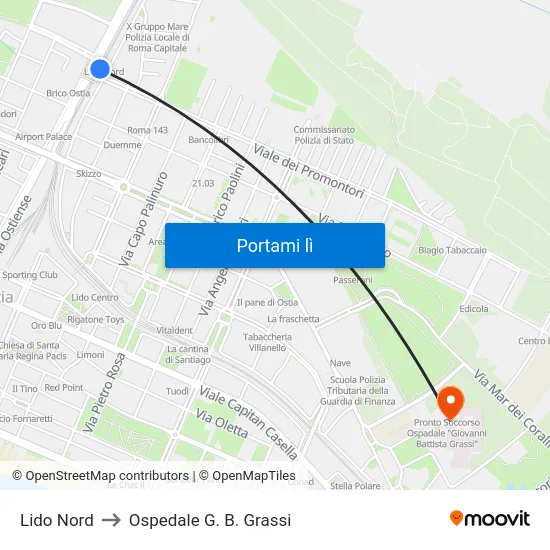 Lido Nord to Ospedale G. B. Grassi map