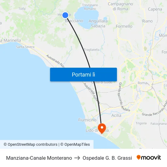 Manziana-Canale Monterano to Ospedale G. B. Grassi map