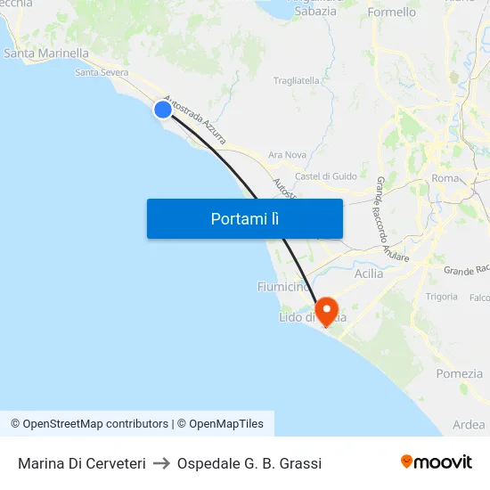 Marina Di Cerveteri to Ospedale G. B. Grassi map