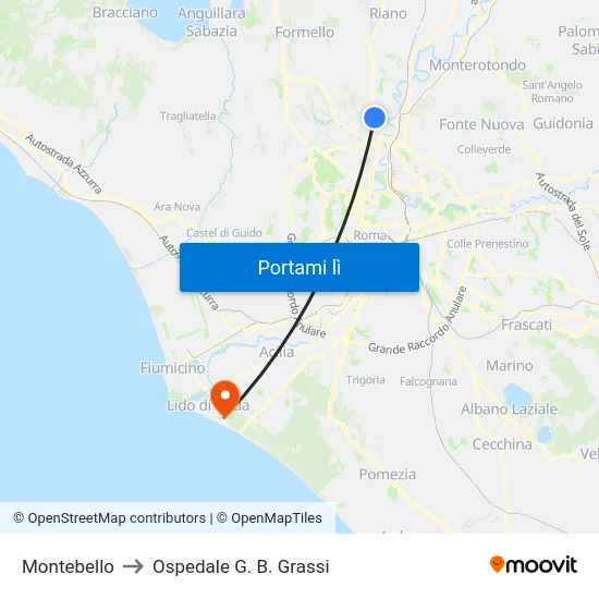 Montebello to Ospedale G. B. Grassi map
