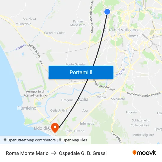 Roma Monte Mario to Ospedale G. B. Grassi map