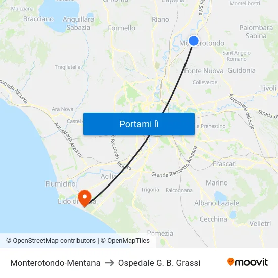 Monterotondo-Mentana to Ospedale G. B. Grassi map
