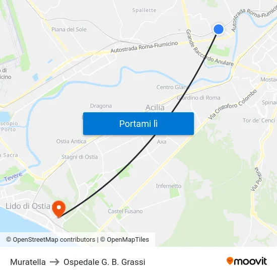 Muratella to Ospedale G. B. Grassi map
