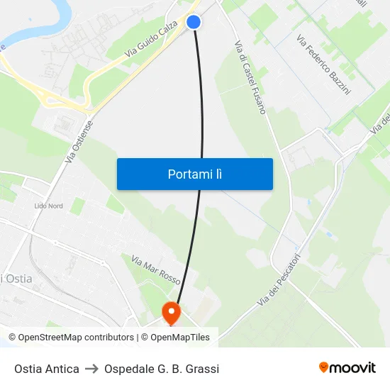 Ostia Antica to Ospedale G. B. Grassi map