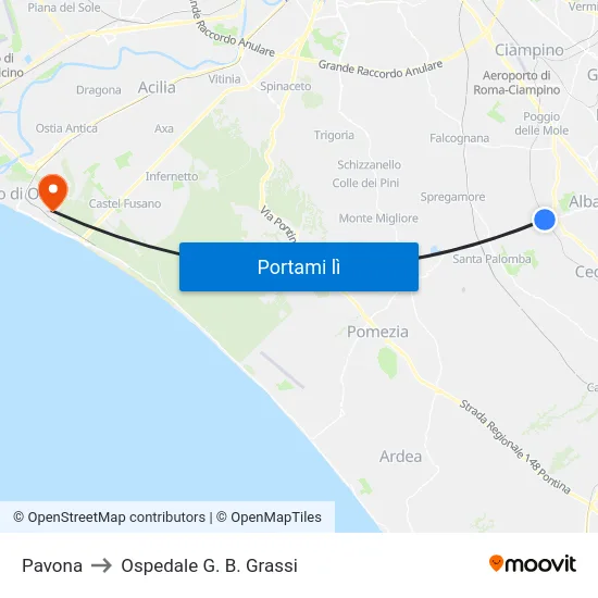 Pavona to Ospedale G. B. Grassi map