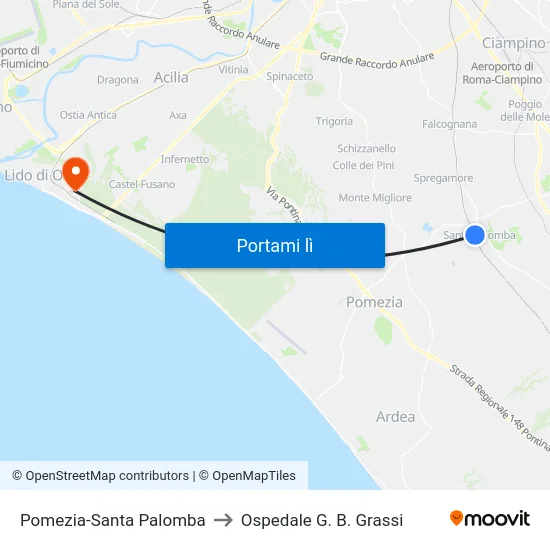 Pomezia-Santa Palomba to Ospedale G. B. Grassi map