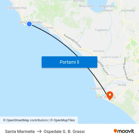 Santa Marinella to Ospedale G. B. Grassi map