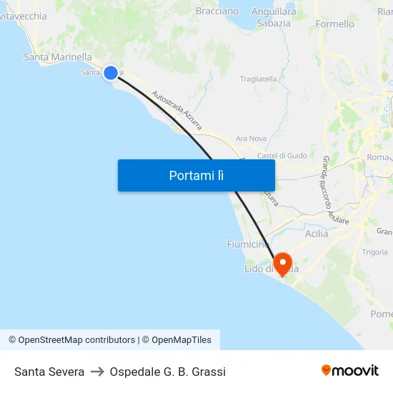 Santa Severa to Ospedale G. B. Grassi map