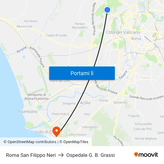Roma San Filippo Neri to Ospedale G. B. Grassi map