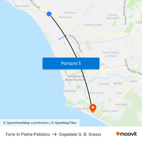 Torre In Pietra-Palidoro to Ospedale G. B. Grassi map