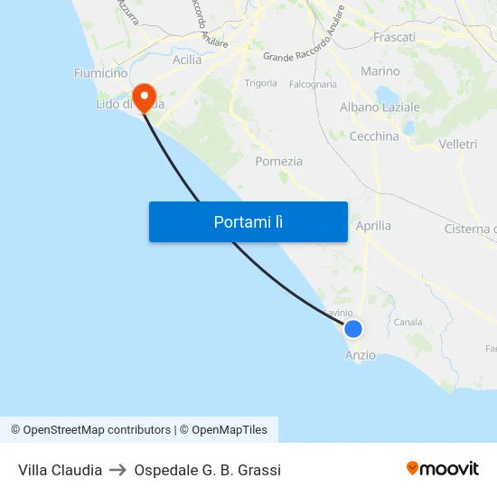 Villa Claudia to Ospedale G. B. Grassi map