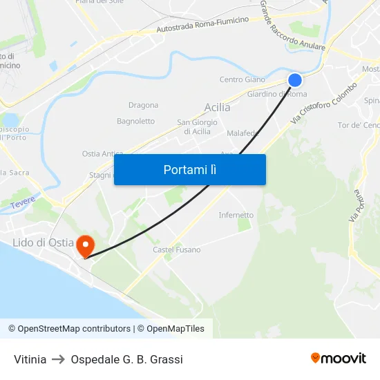 Vitinia to Ospedale G. B. Grassi map