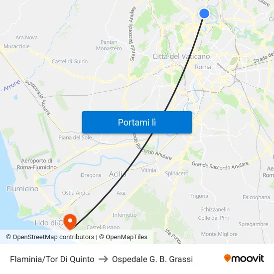 Flaminia/Tor Di Quinto to Ospedale G. B. Grassi map