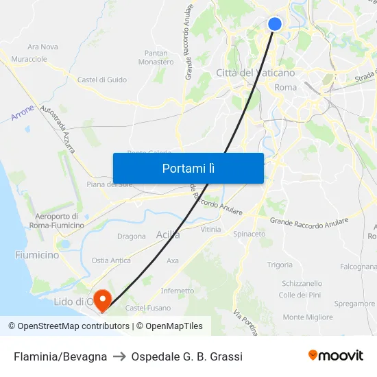Flaminia/Bevagna to Ospedale G. B. Grassi map