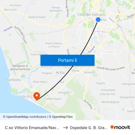 C.so Vittorio Emanuele/Navona to Ospedale G. B. Grassi map