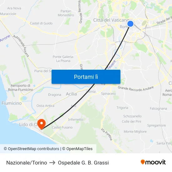 Nazionale/Torino to Ospedale G. B. Grassi map