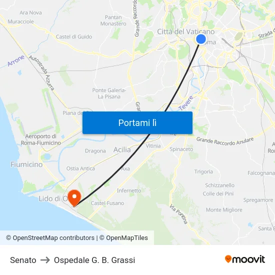 Senato to Ospedale G. B. Grassi map