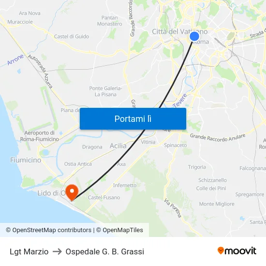 Lgt Marzio to Ospedale G. B. Grassi map