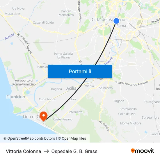Vittoria Colonna to Ospedale G. B. Grassi map
