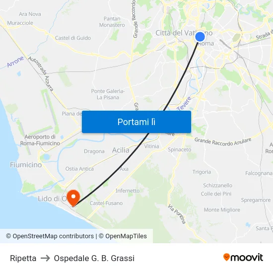 Ripetta to Ospedale G. B. Grassi map