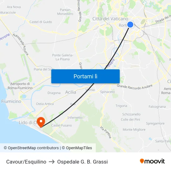 Cavour/Esquilino to Ospedale G. B. Grassi map
