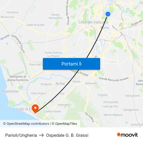 Parioli/Ungheria to Ospedale G. B. Grassi map