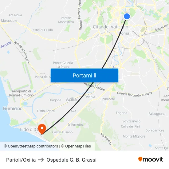Parioli/Oxilia to Ospedale G. B. Grassi map