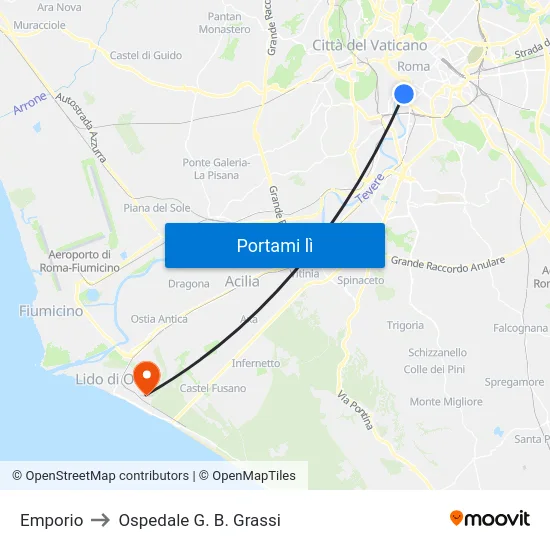 Emporio to Ospedale G. B. Grassi map