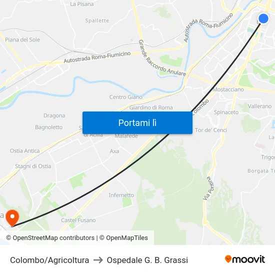 Colombo/Agricoltura to Ospedale G. B. Grassi map
