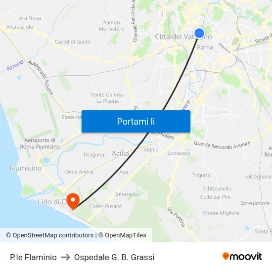 P.le Flaminio to Ospedale G. B. Grassi map