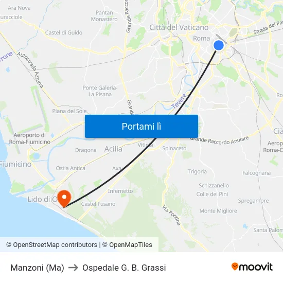 Manzoni (Ma) to Ospedale G. B. Grassi map