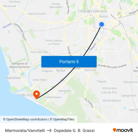 Marmorata/Vanvitelli to Ospedale G. B. Grassi map