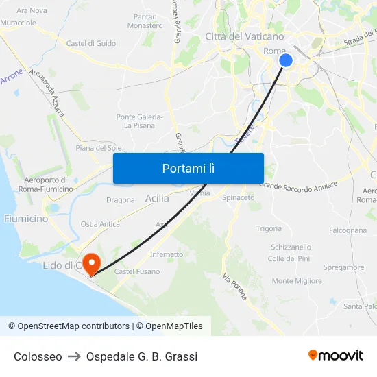 Colosseo to Ospedale G. B. Grassi map
