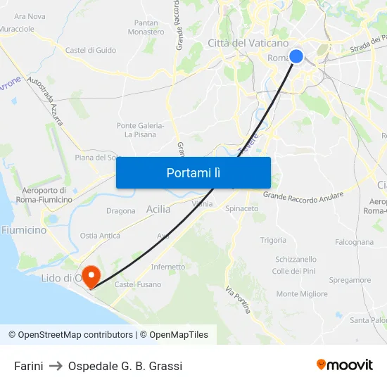 Farini to Ospedale G. B. Grassi map