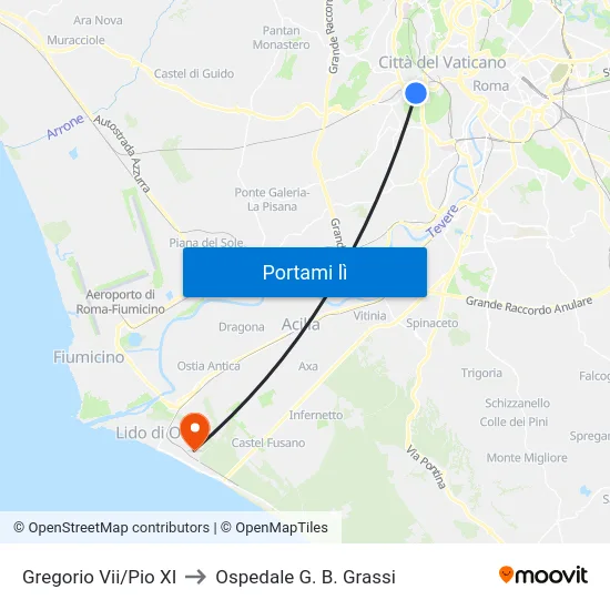 Gregorio Vii/Pio XI to Ospedale G. B. Grassi map