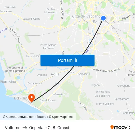 Volturno to Ospedale G. B. Grassi map
