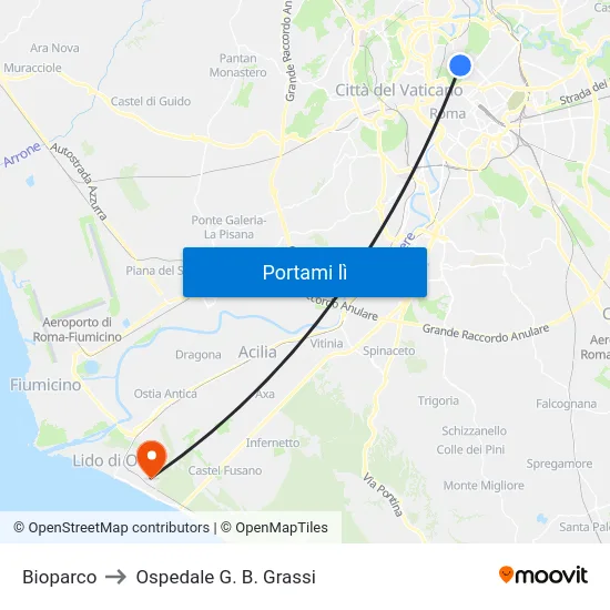Bioparco to Ospedale G. B. Grassi map