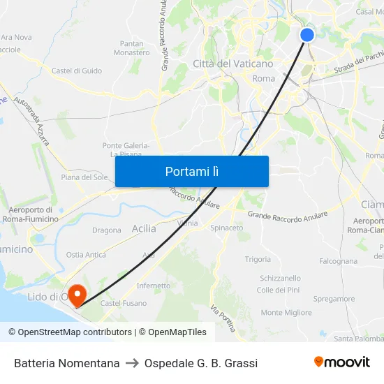 Batteria Nomentana to Ospedale G. B. Grassi map