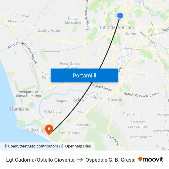 Lgt Cadorna/Ostello Gioventù to Ospedale G. B. Grassi map