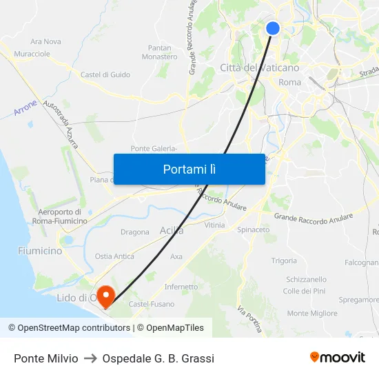 Ponte Milvio to Ospedale G. B. Grassi map