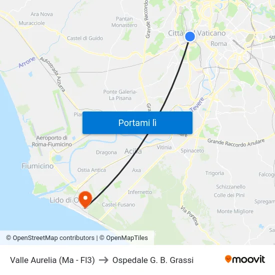 Valle Aurelia (Ma - Fl3) to Ospedale G. B. Grassi map