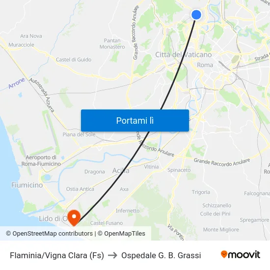Flaminia/Vigna Clara (Fs) to Ospedale G. B. Grassi map